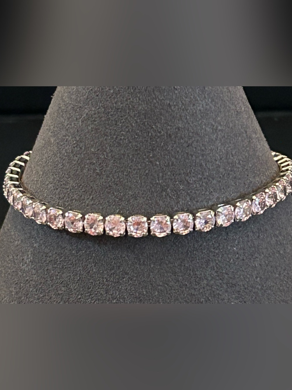 BAD Pastel Pink Crystal Tennis Line Bracelet - Silver Tone - 7.50 Inch - New!